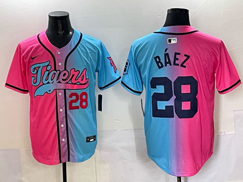 Men 2025 Detroit Tigers #28 Baez Blue pink Game Nike MLB Jersey style 04